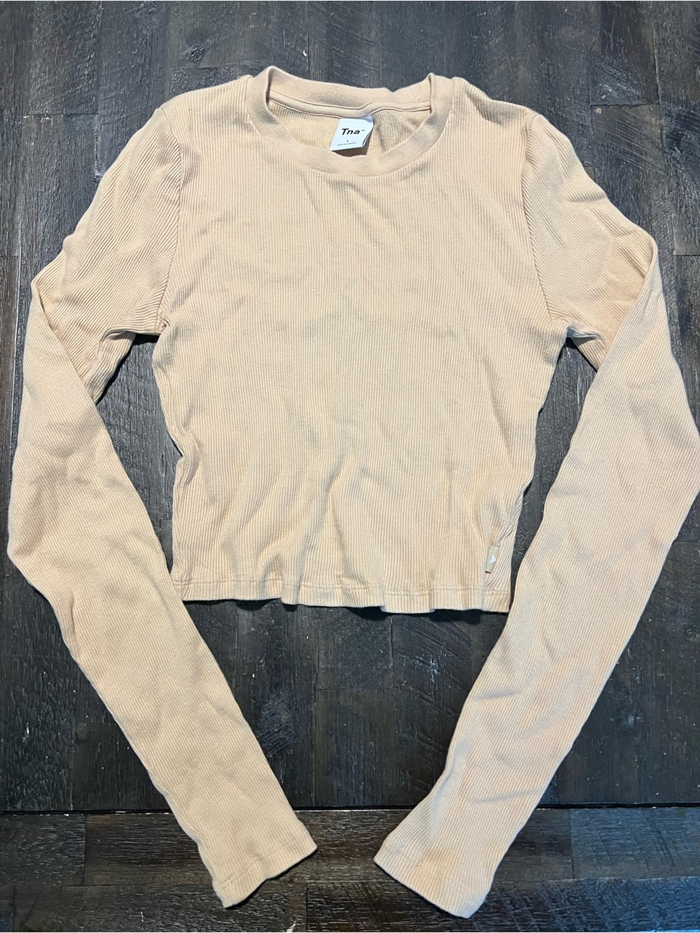 TNA Ribbed Long Sleeve Crop Top — Light Beige